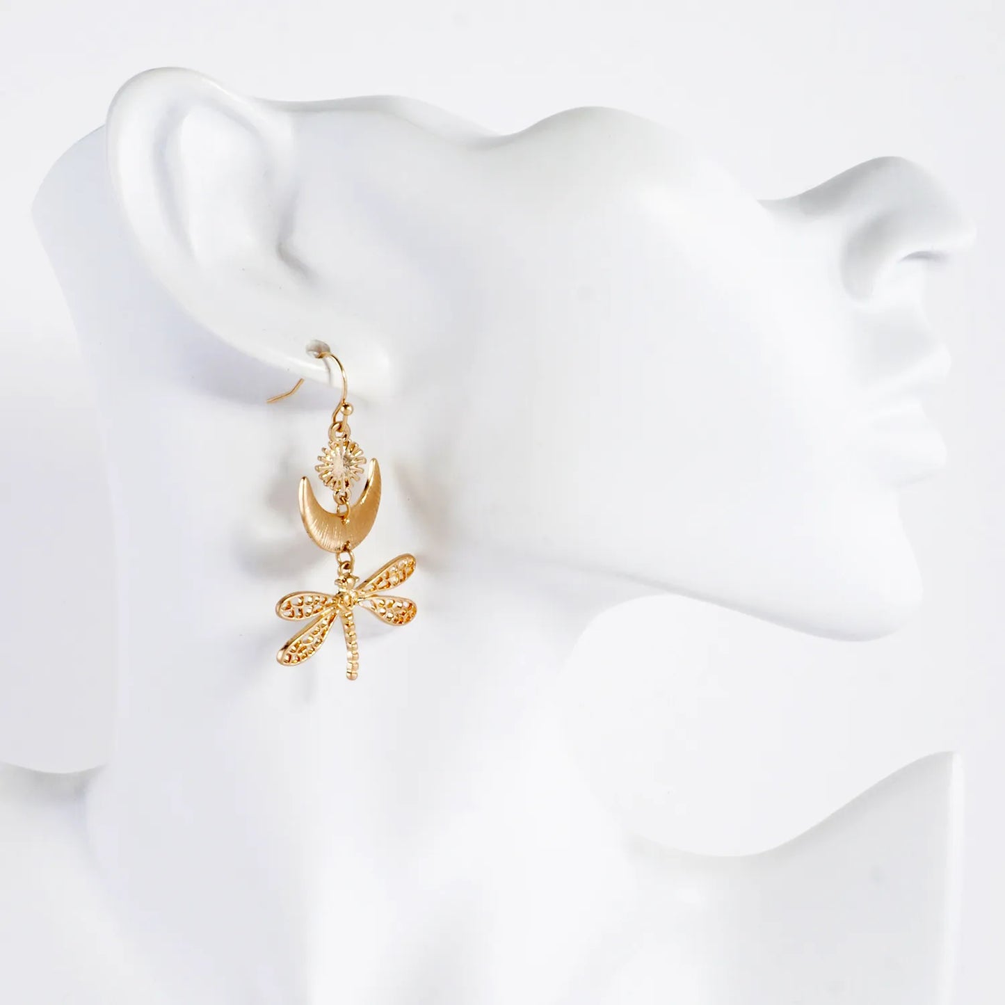 Filigree Dragonfly Drop Brushed-Texture Celestial Earrings