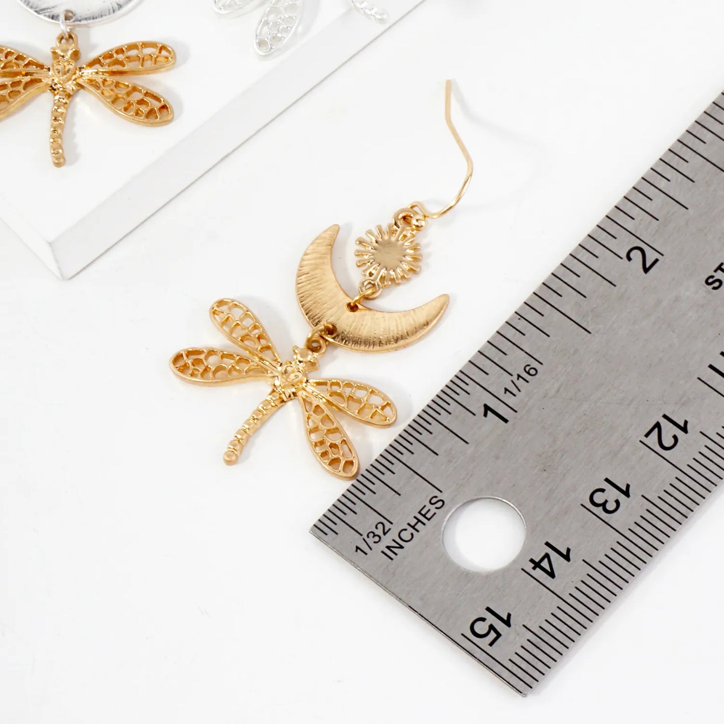 Filigree Dragonfly Drop Brushed-Texture Celestial Earrings