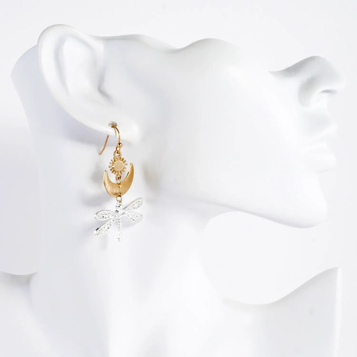 Filigree Dragonfly Drop Brushed-Texture Celestial Earrings