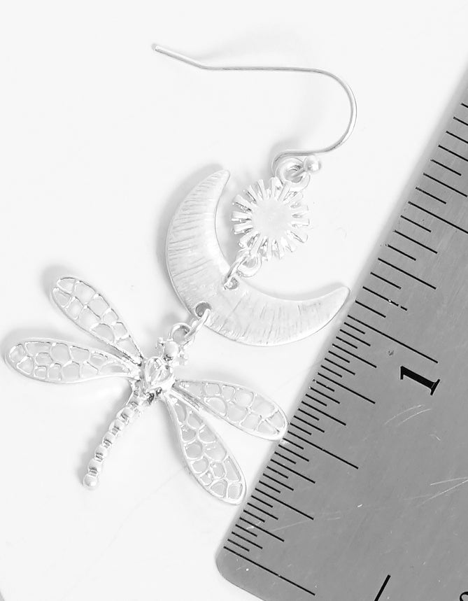 Filigree Dragonfly Drop Brushed-Texture Celestial Earrings
