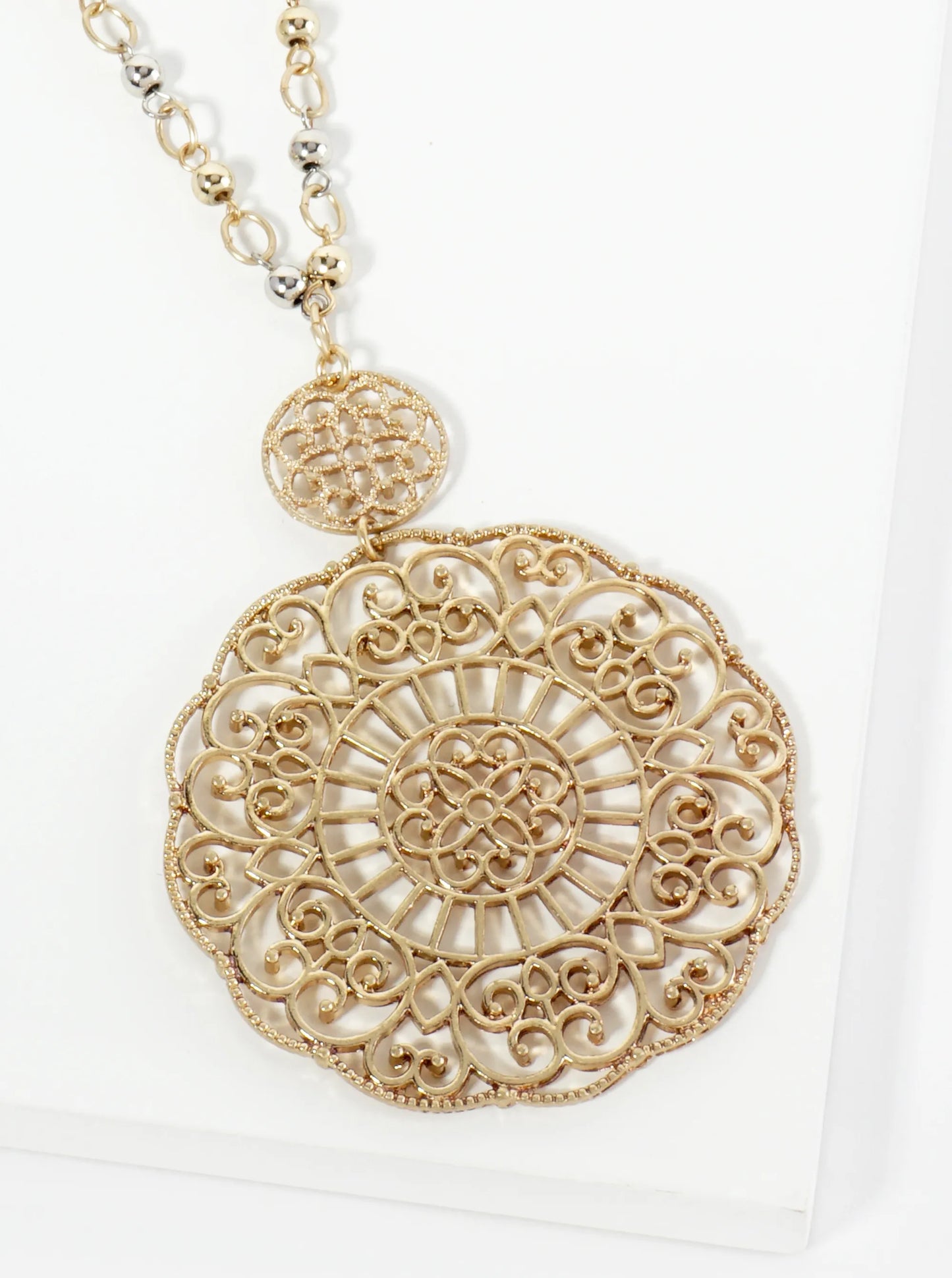 Filigree Flower Pendant 32 Inch Long Necklace