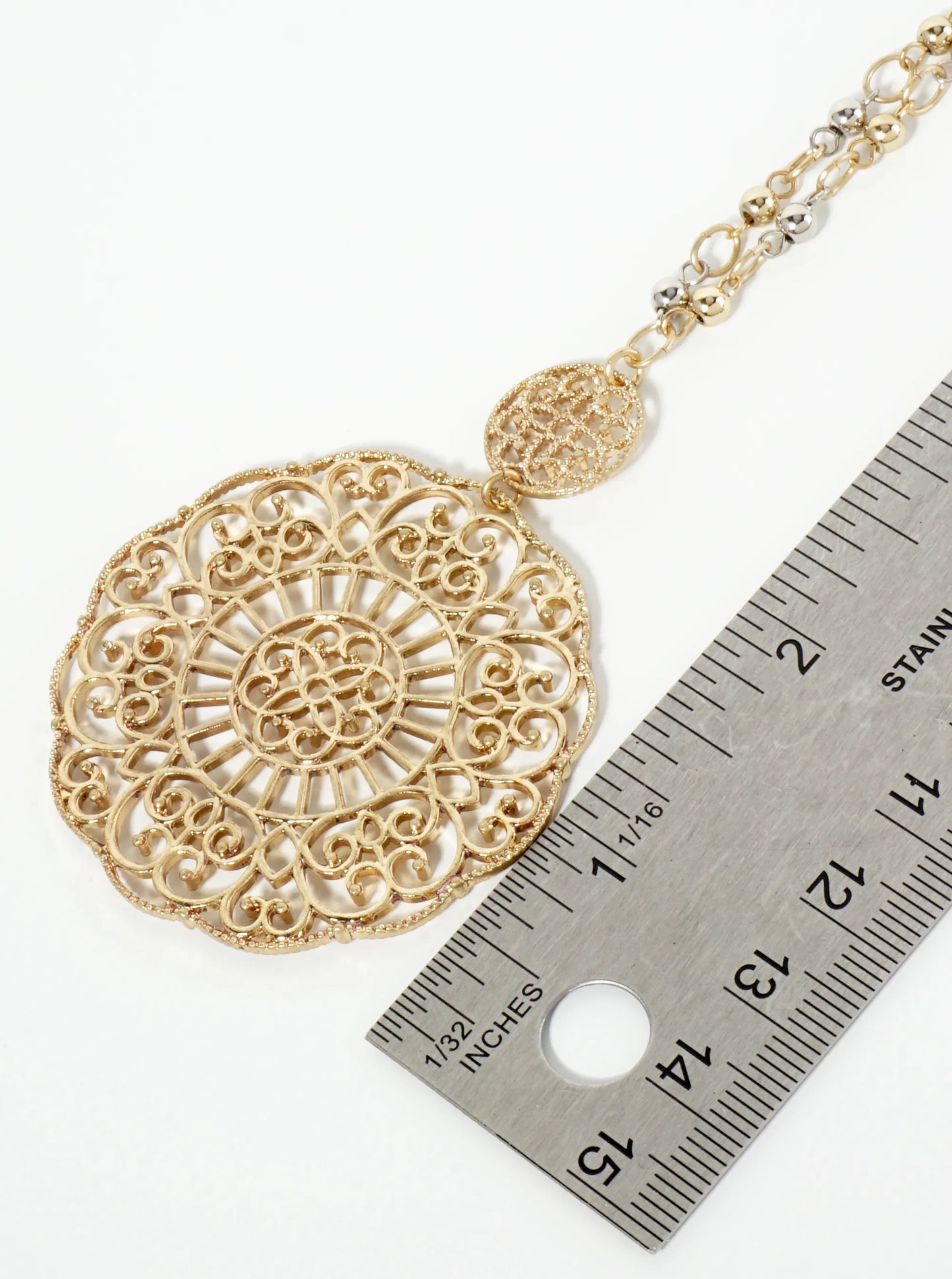 Filigree Flower Pendant 32 Inch Long Necklace