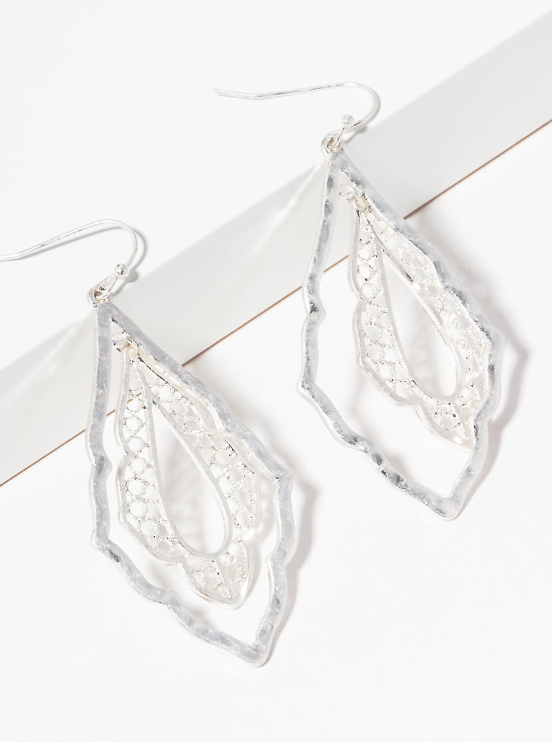 Filigree Ornate Shape Metal Drop Earrings