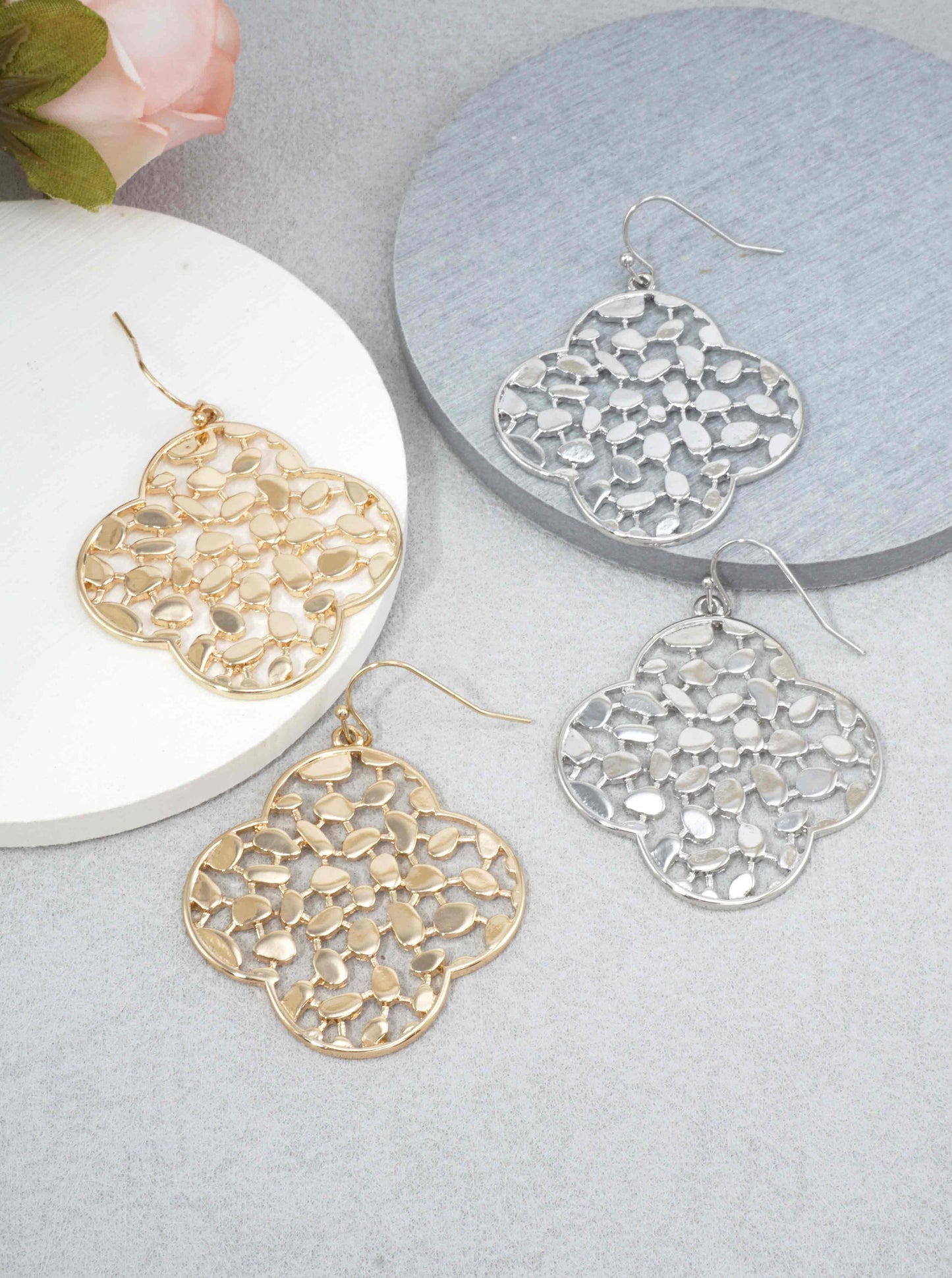 Filigree Quatrefoil Dangle Drop Earrings