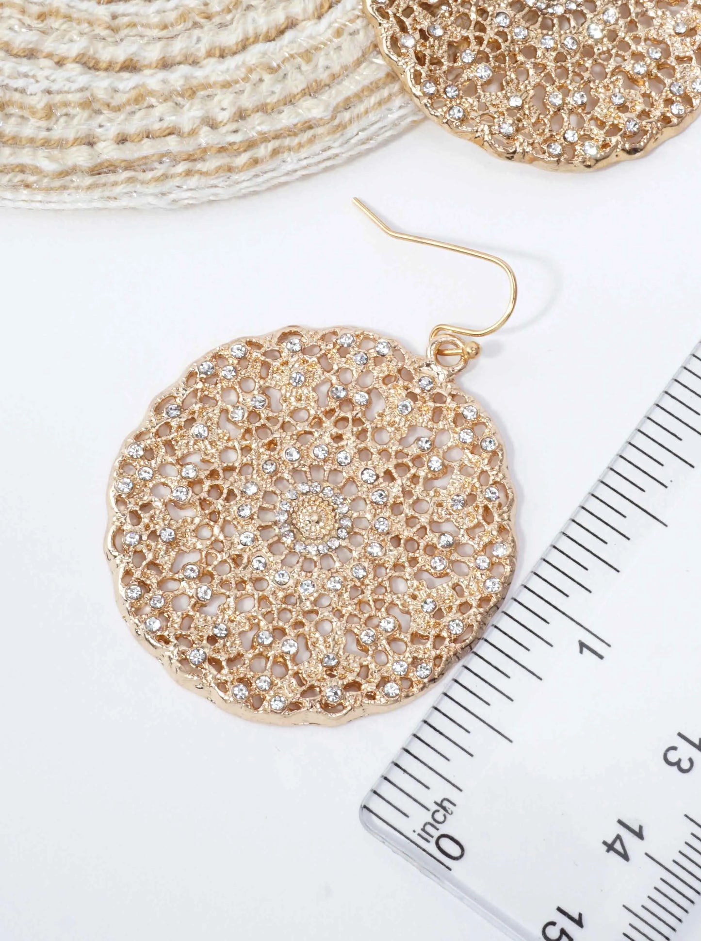 Filigree Rhinestone Round Dangle Earrings