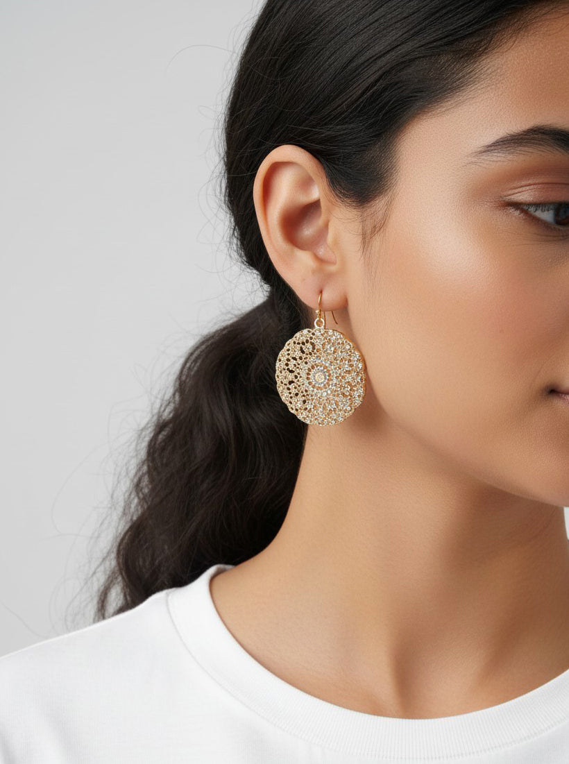 Filigree Rhinestone Round Dangle Earrings