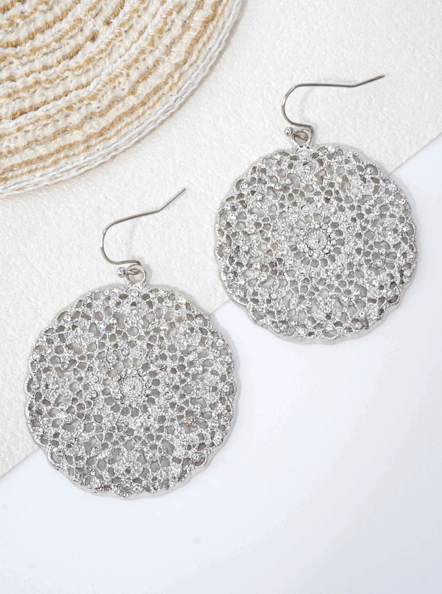 Filigree Rhinestone Round Dangle Earrings