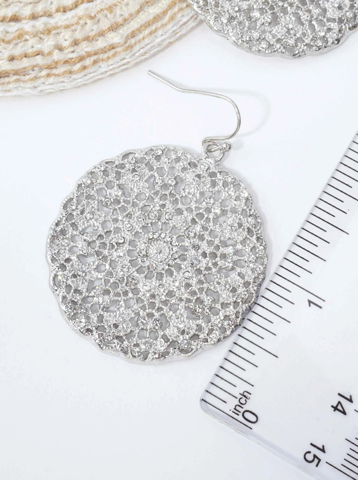 Filigree Rhinestone Round Dangle Earrings