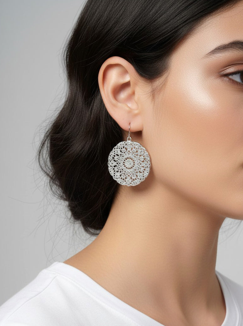 Filigree Rhinestone Round Dangle Earrings