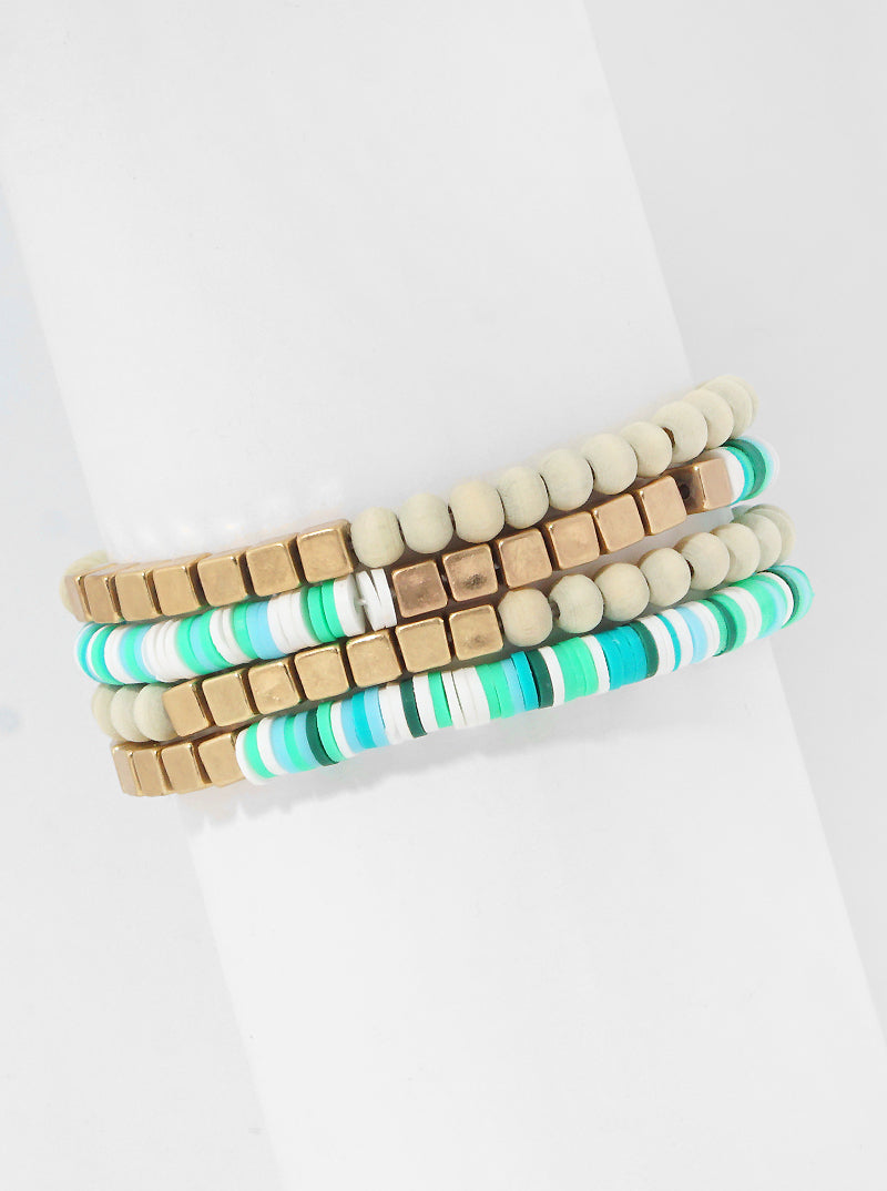Fimo Wood Beaded Stackable Stretch Bracelets