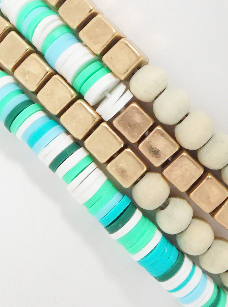 Fimo Wood Beaded Stackable Stretch Bracelets