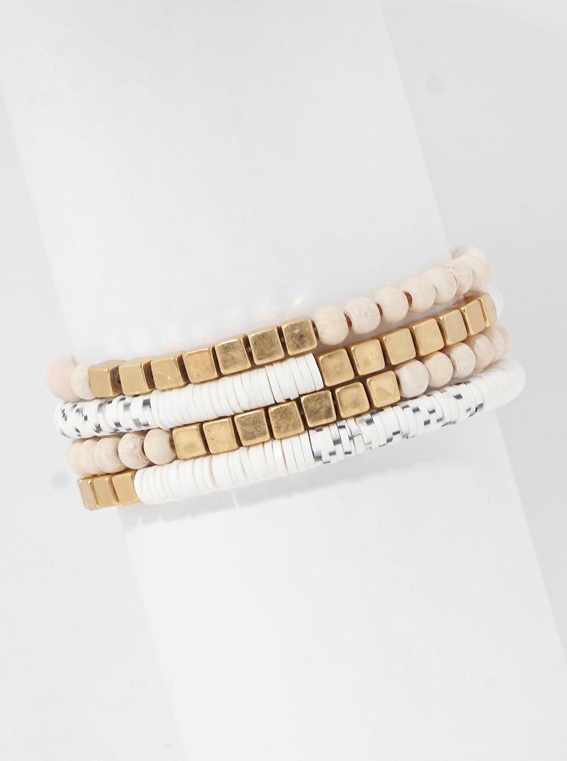 Fimo Wood Beaded Stackable Stretch Bracelets