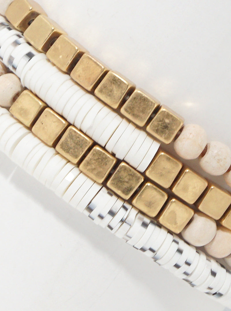 Fimo Wood Beaded Stackable Stretch Bracelets