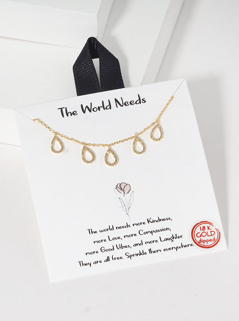 Five Hammered-Texture Cutout Teardrop Charms 18K-Gold-Dipped Necklace