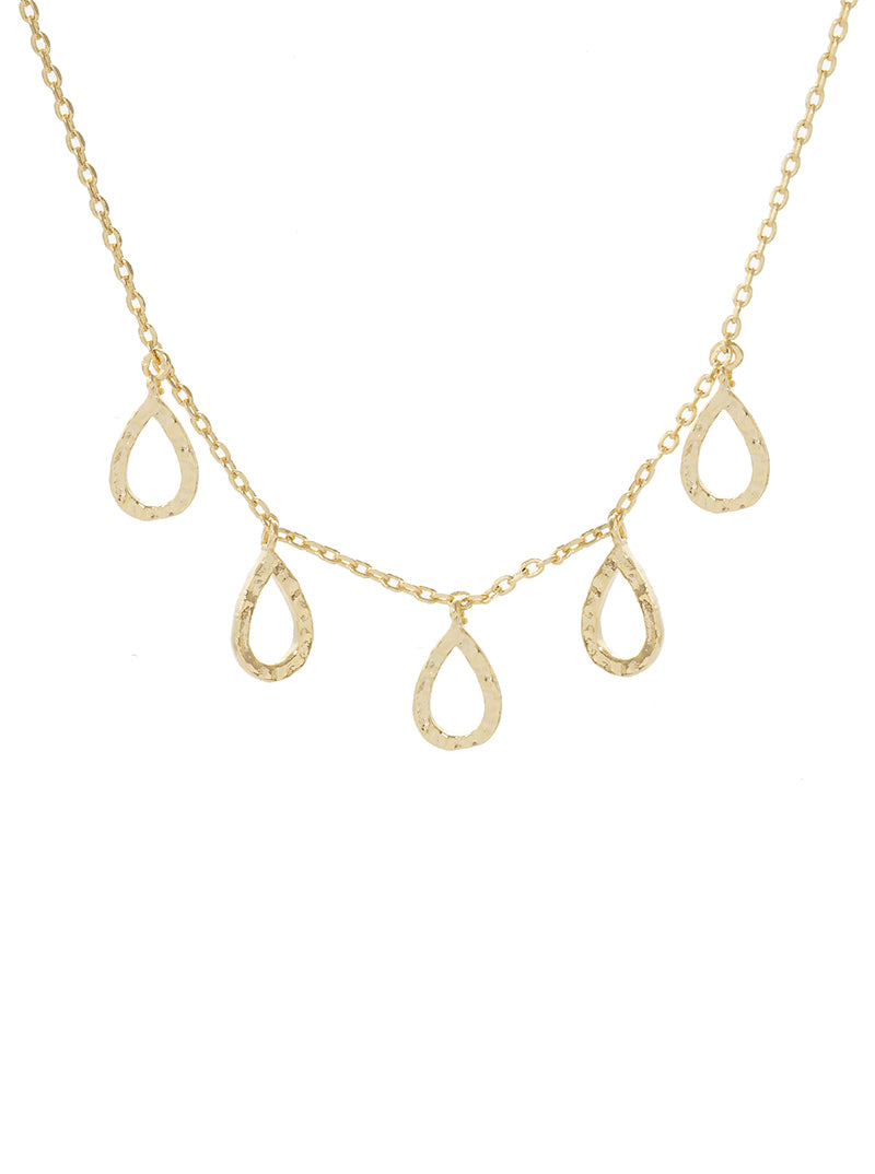 Five Hammered-Texture Cutout Teardrop Charms 18K-Gold-Dipped Necklace