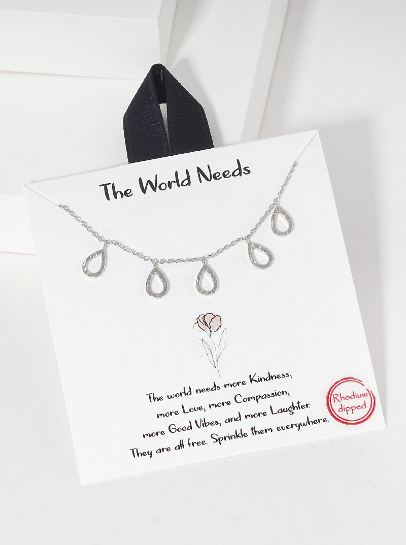 Five Hammered-Texture Cutout Teardrop Charms 18K-Gold-Dipped Necklace