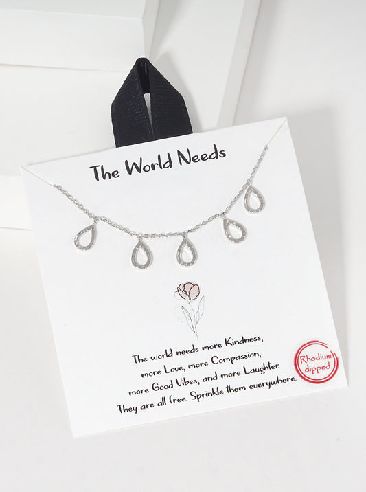 Five Hammered-Texture Cutout Teardrop Charms 18K-Gold-Dipped Necklace