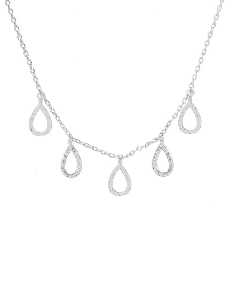 Five Hammered-Texture Cutout Teardrop Charms 18K-Gold-Dipped Necklace