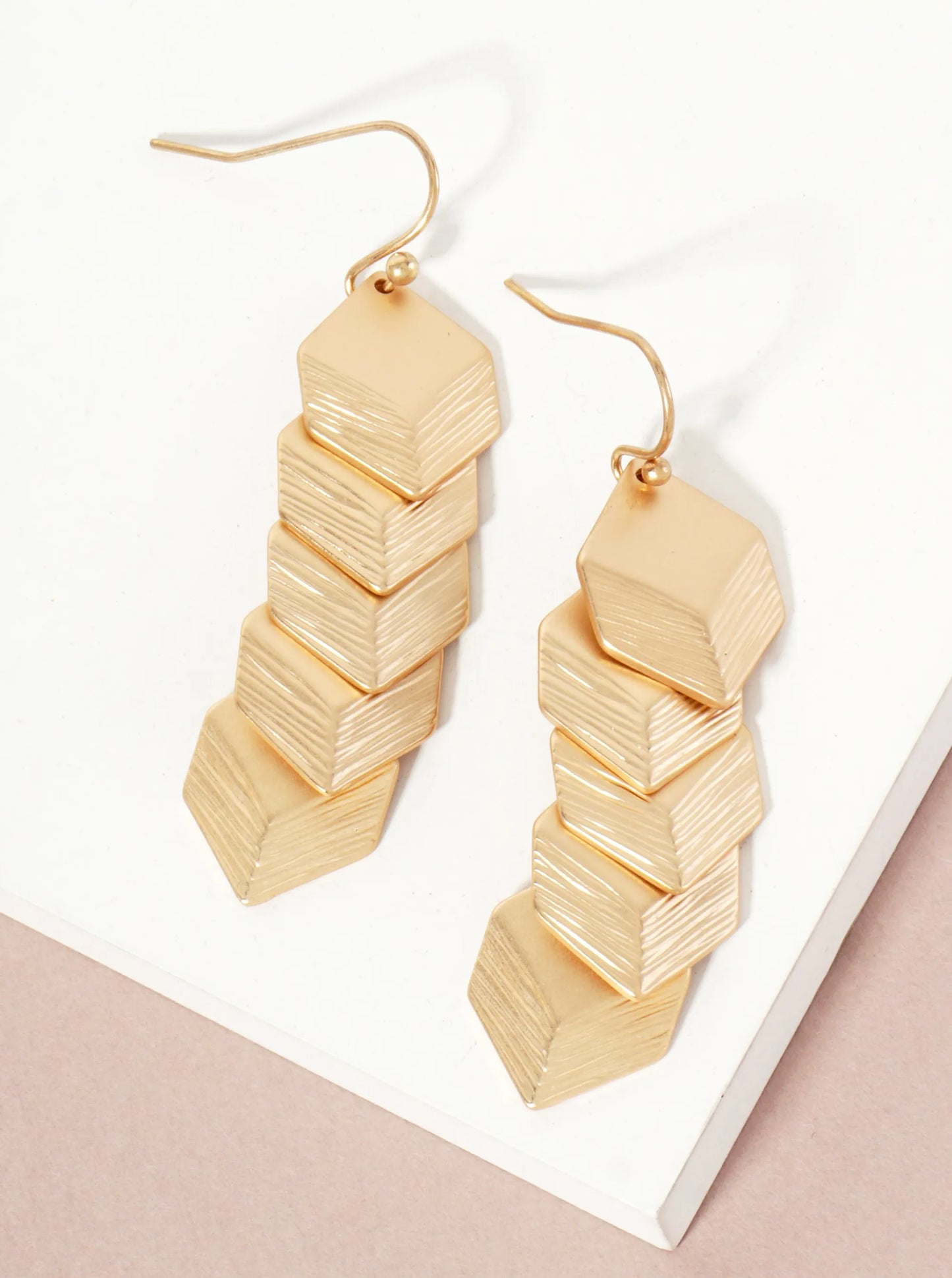Five-Layer Brushed Hexagon Geometric Dangle Earrings