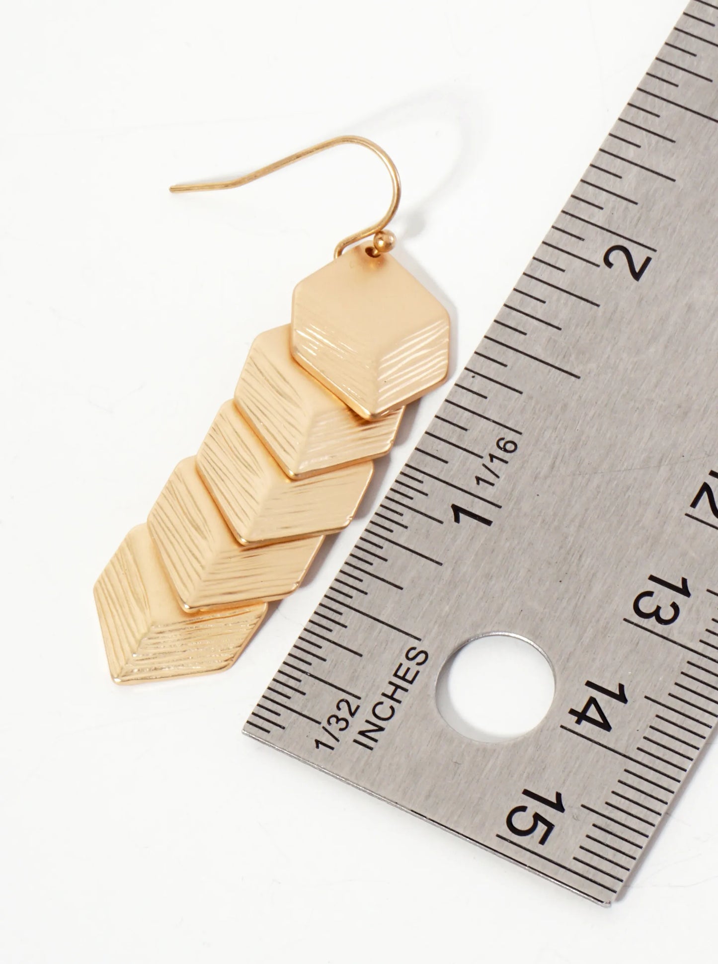 Five-Layer Brushed Hexagon Geometric Dangle Earrings