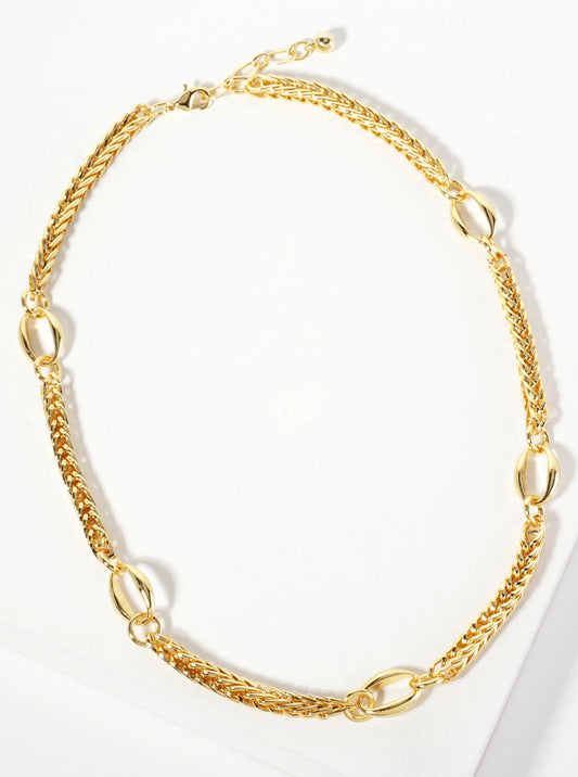 Five Oval-Chain Accents 18K-Gold-Dipped 5mm Wheat-Chain Necklace