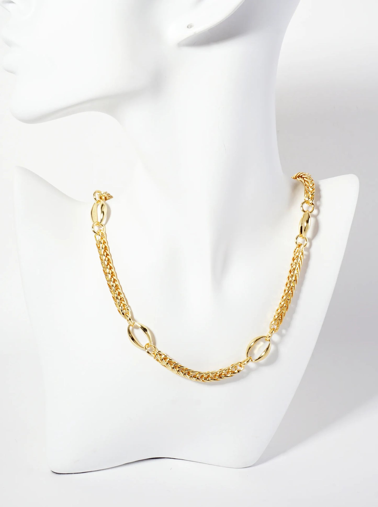 Five Oval-Chain Accents 18K-Gold-Dipped 5mm Wheat-Chain Necklace