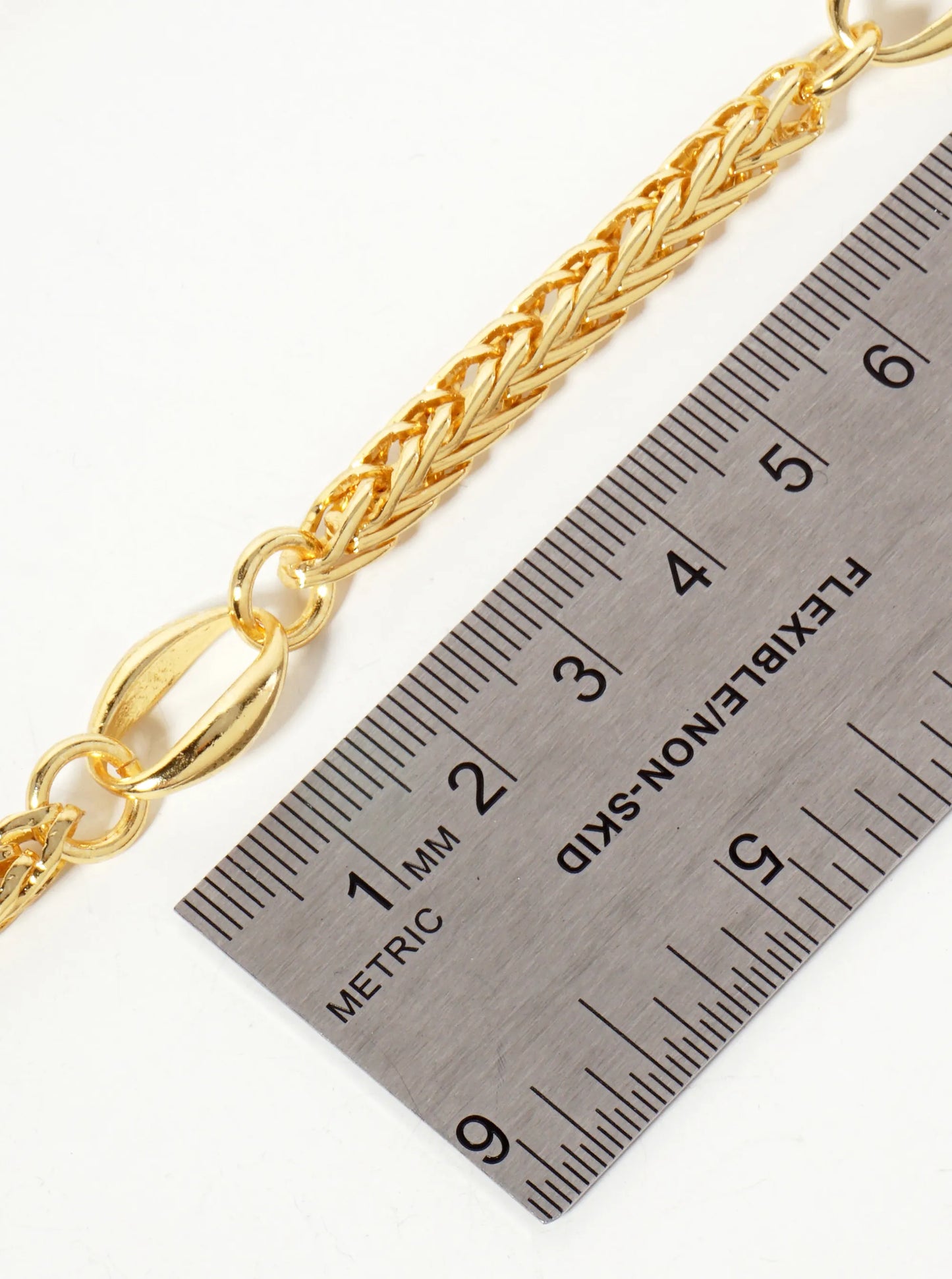 Five Oval-Chain Accents 18K-Gold-Dipped 5mm Wheat-Chain Necklace