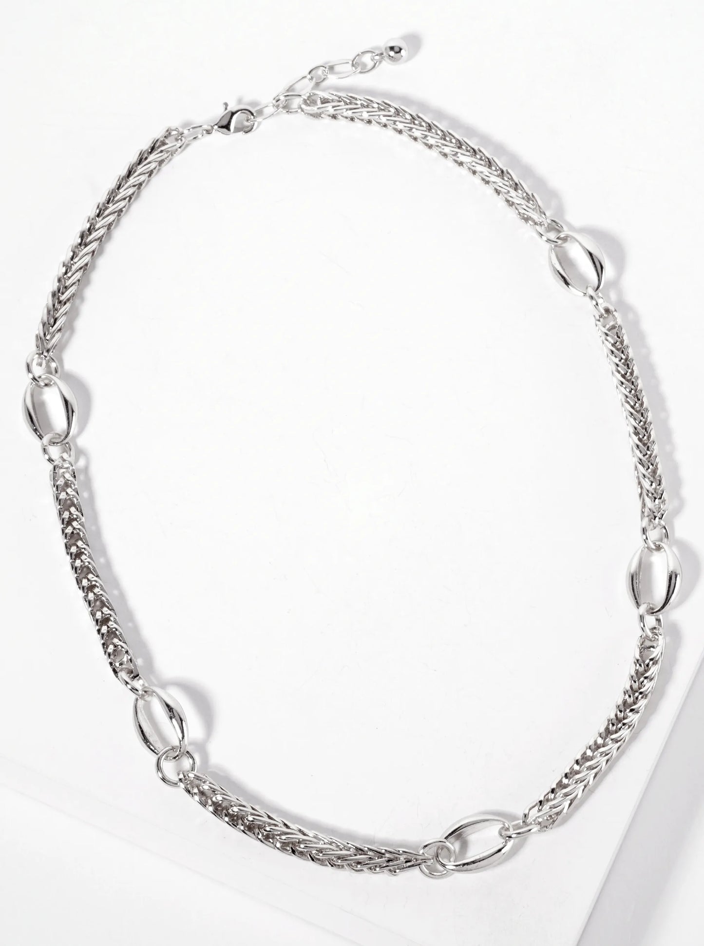 Five Oval-Chain Accents 18K-Gold-Dipped 5mm Wheat-Chain Necklace