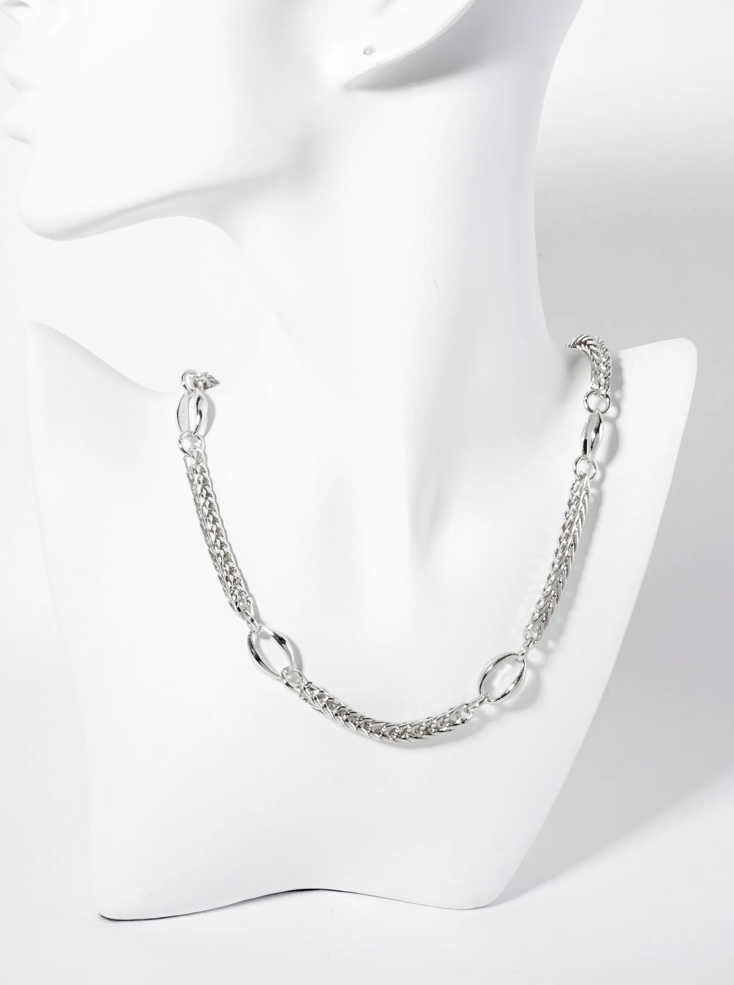 Five Oval-Chain Accents 18K-Gold-Dipped 5mm Wheat-Chain Necklace