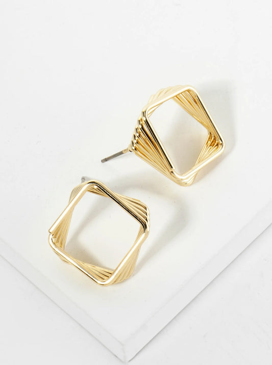 Five Overlapping 14K-Gold-Dipped Squares 3D Post Earrings