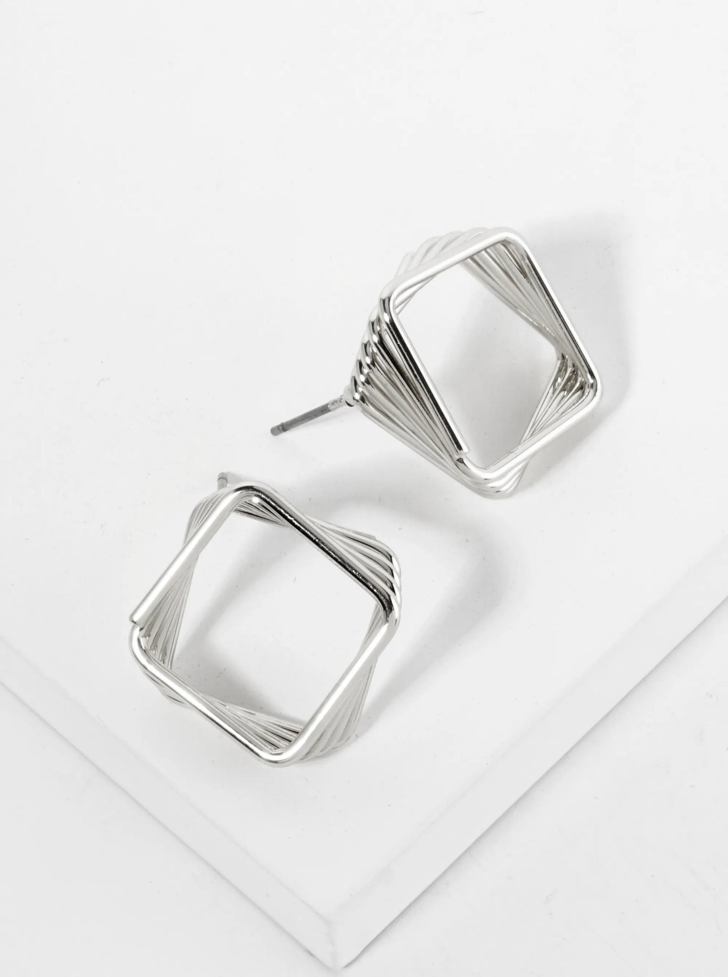 Five Overlapping 14K-Gold-Dipped Squares 3D Post Earrings