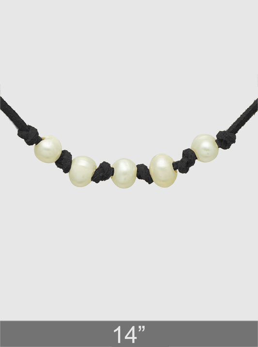 Five Freshwater Pearls Leatherette Choker Necklace