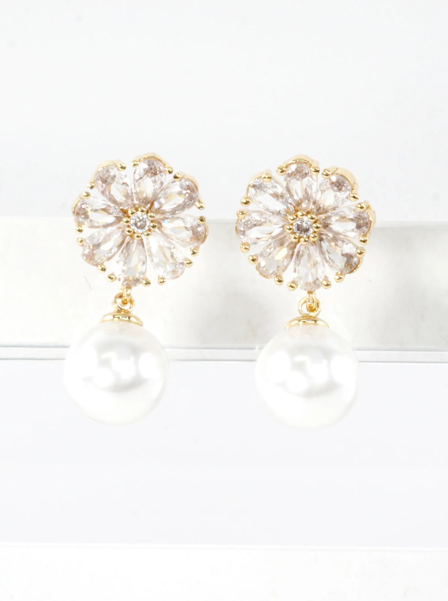 Floral Cubic Zirconia Pave Dangle Earrings