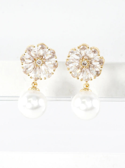 Floral Cubic Zirconia Pave Dangle Earrings