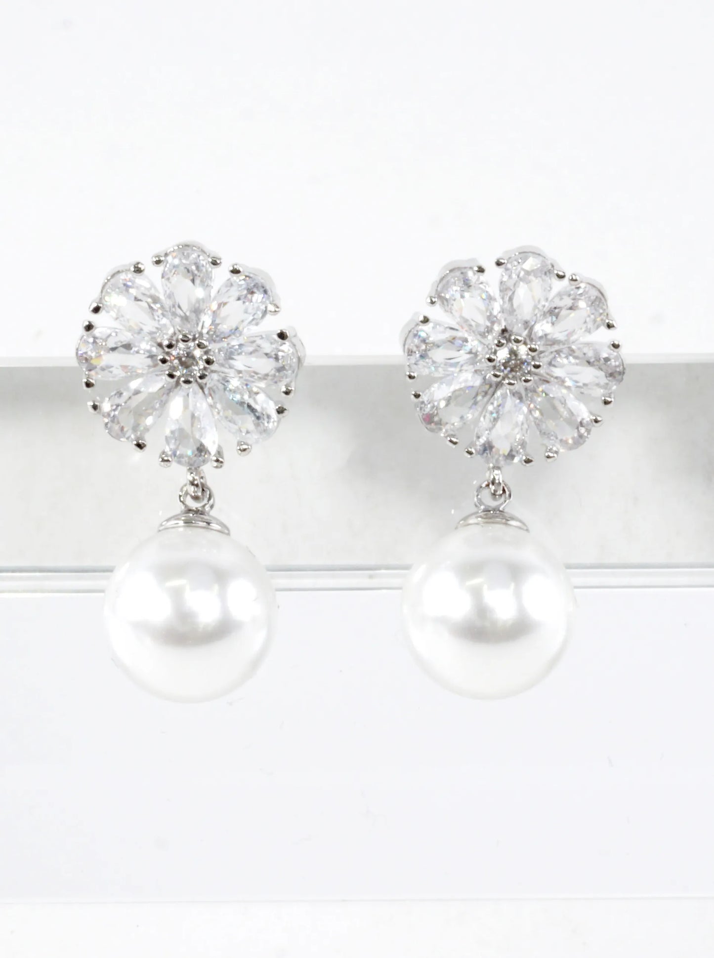 Floral Cubic Zirconia Pave Dangle Earrings