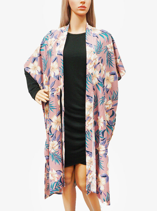 Floral Flower Pattern Polyester Kimono Robe