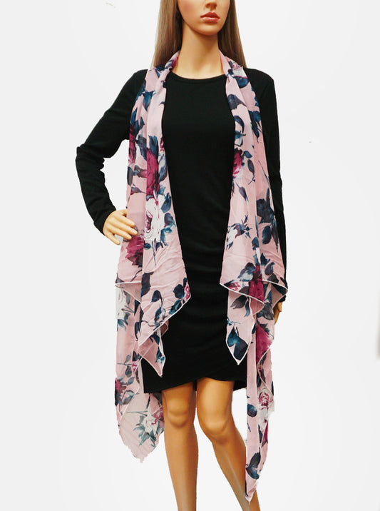 Floral Flower Pattern Polyester Vest Kimono