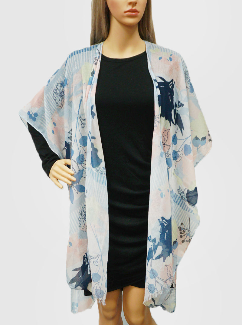 Floral Flower Pattern Tasseled Viscose Kimono