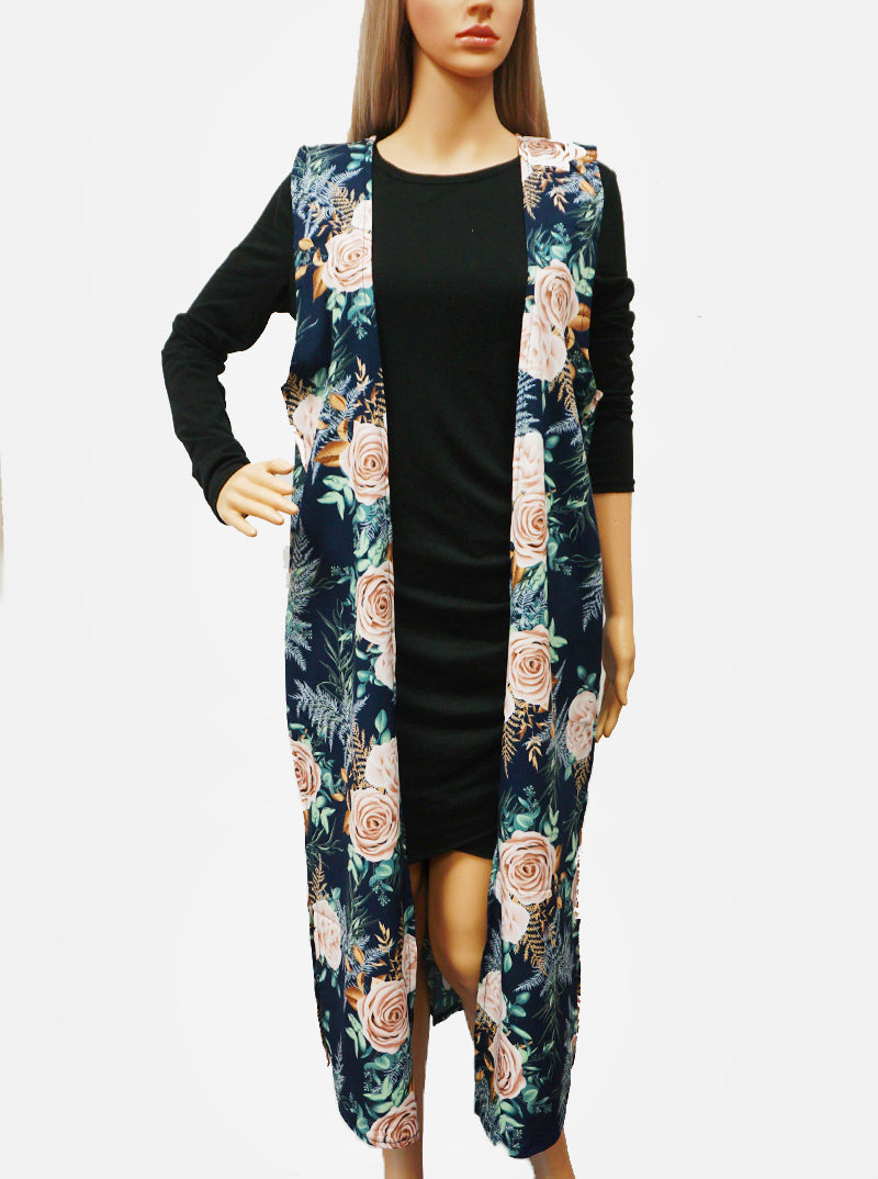 Floral Flower Rose Pattern Polyester Long Kimono