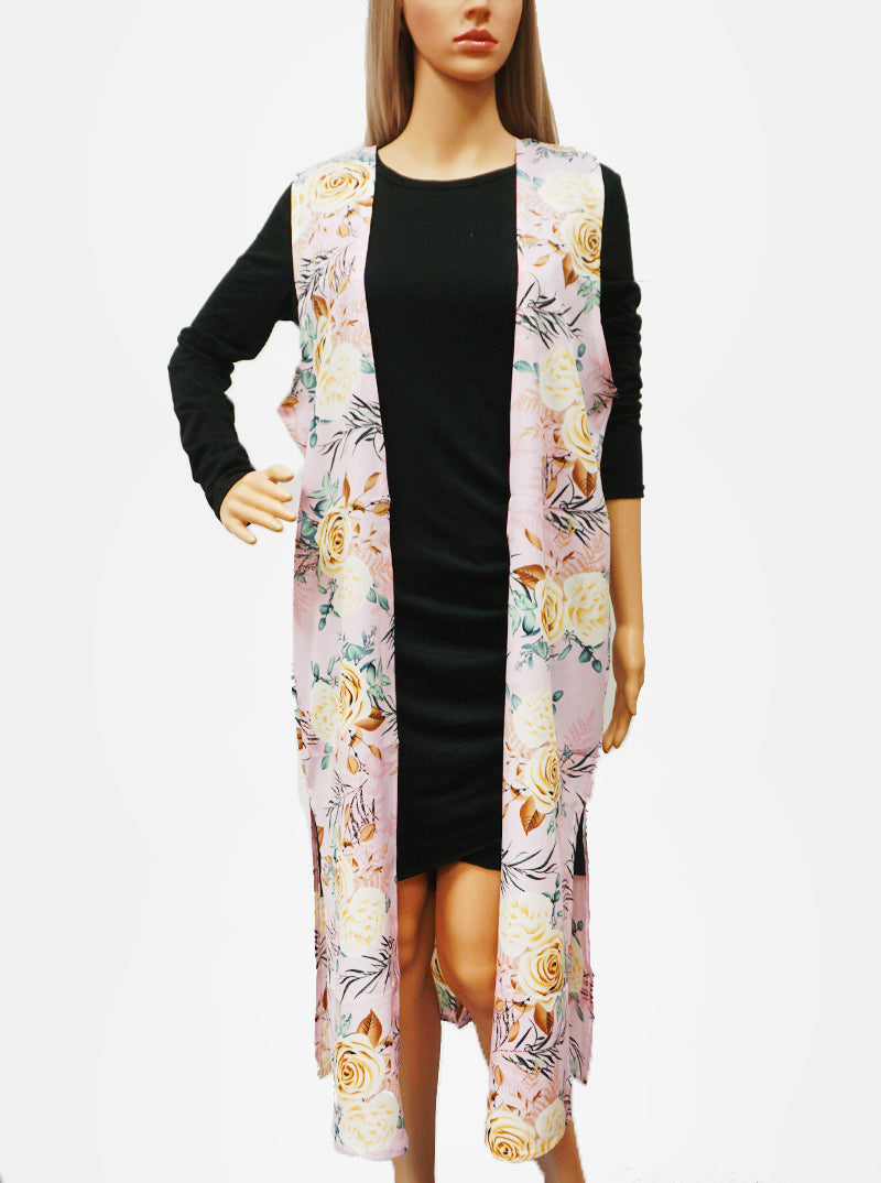 Floral Flower Rose Pattern Polyester Long Kimono