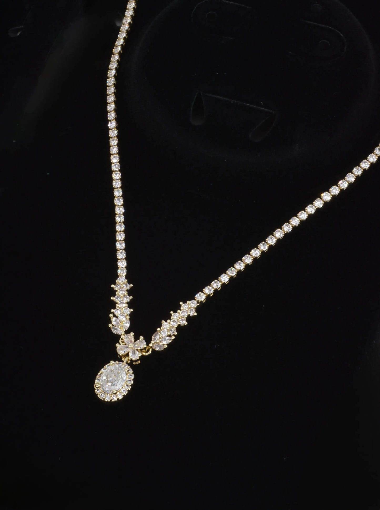 Floral Oval Halo Tennis Necklace With CZ