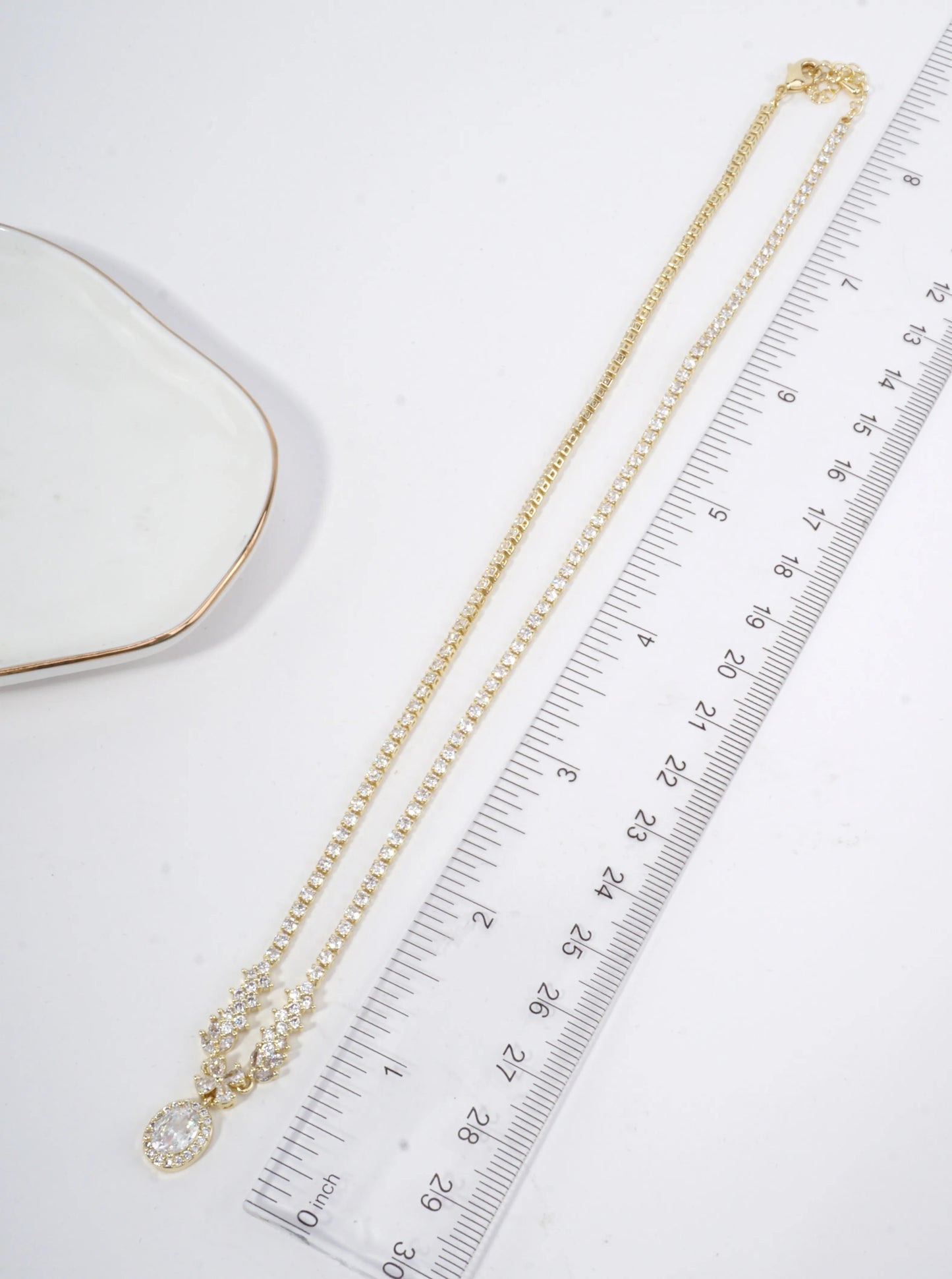Floral Oval Halo Tennis Necklace With CZ