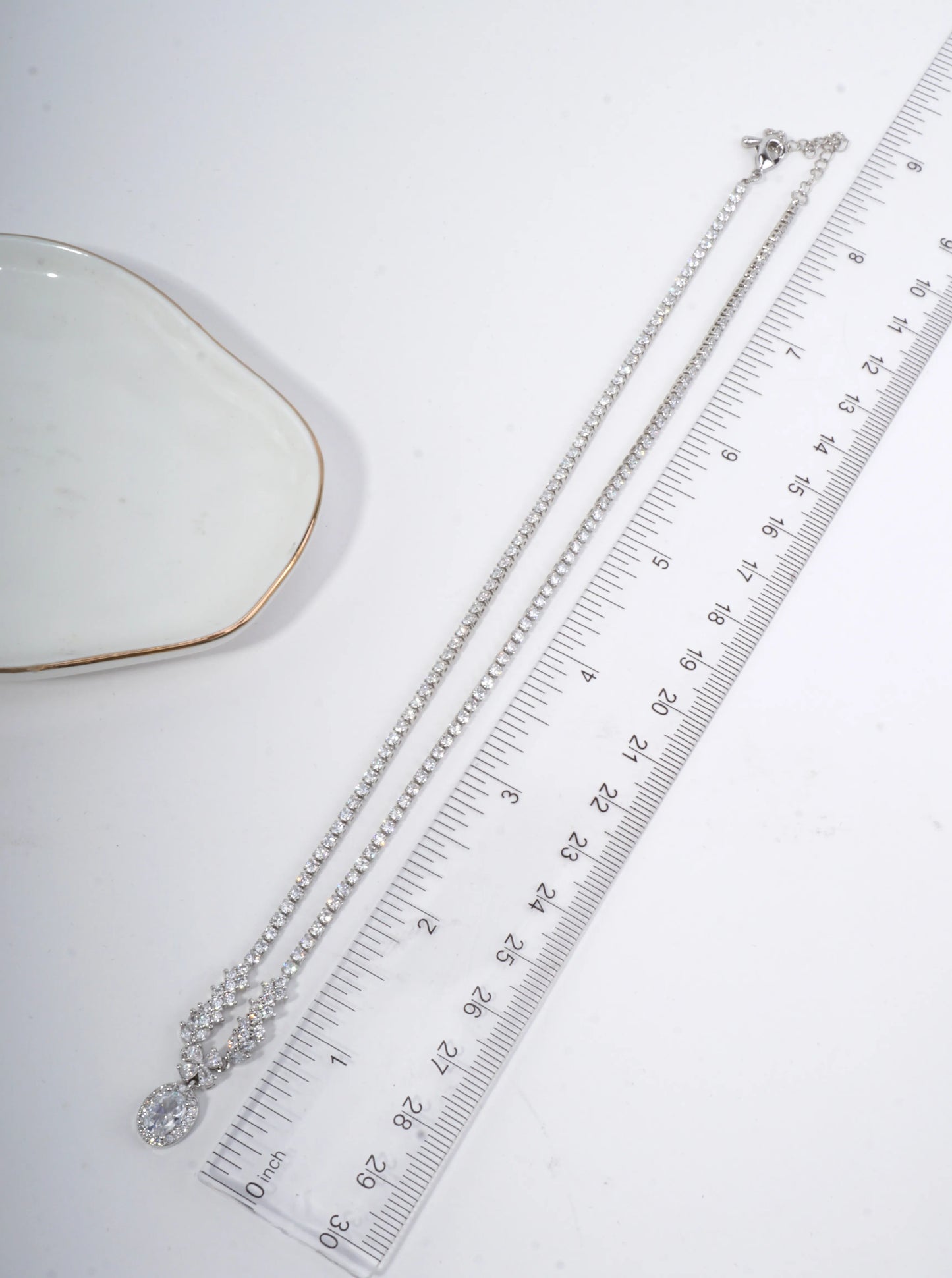 Floral Oval Halo Tennis Necklace With CZ