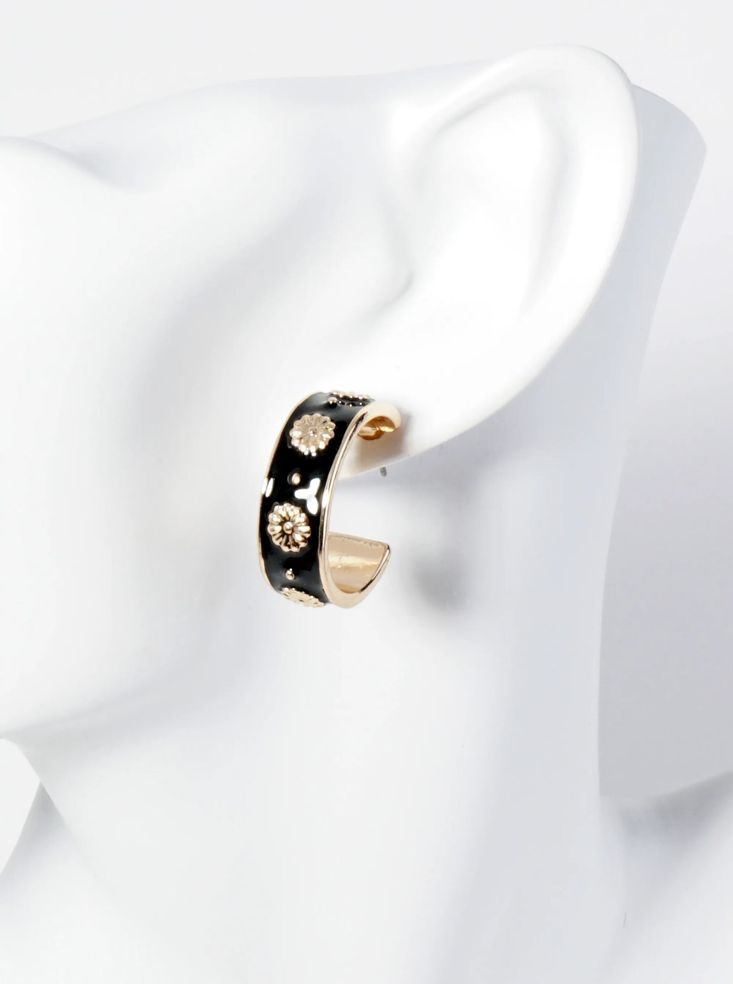 Floral Pattern 23mm Enamel Open Hoop Earrings