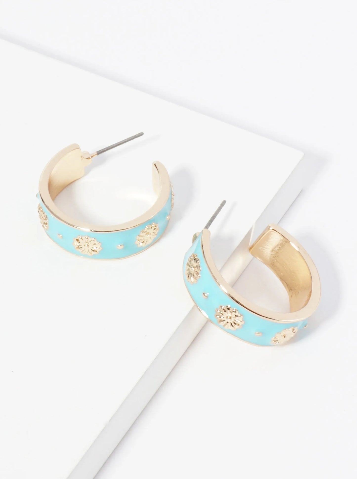 Floral Pattern 23mm Enamel Open Hoop Earrings