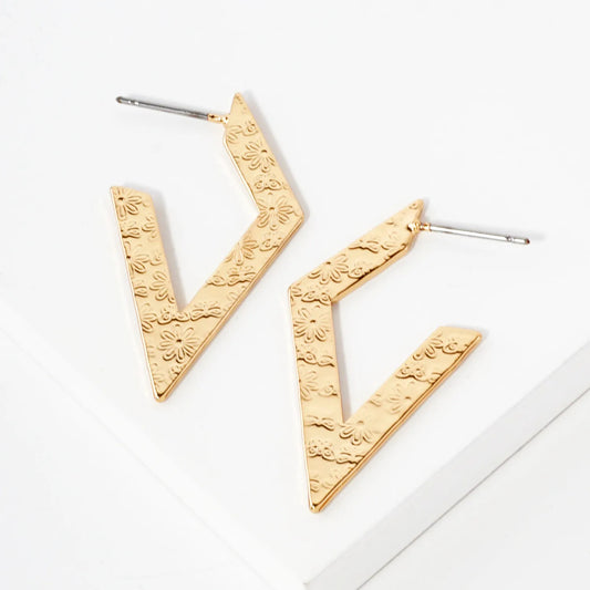 Floral-Patterned Geometric Diamond-Shaped 30mm Flat Hoop Earrings