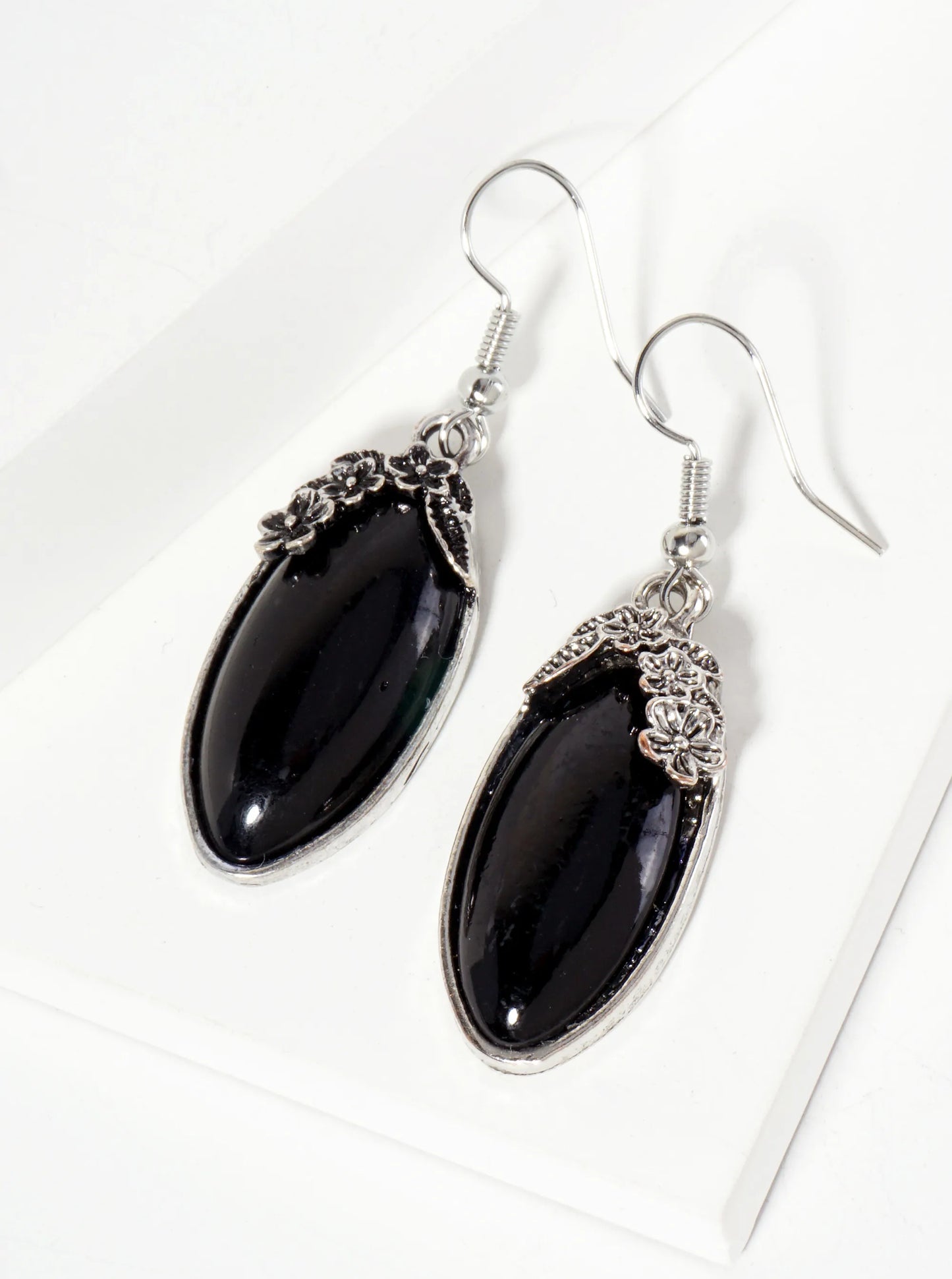 Floral Semi-Precious Natural-Stone Oval-Shape Dangle Drop Bohemian Western Earrings