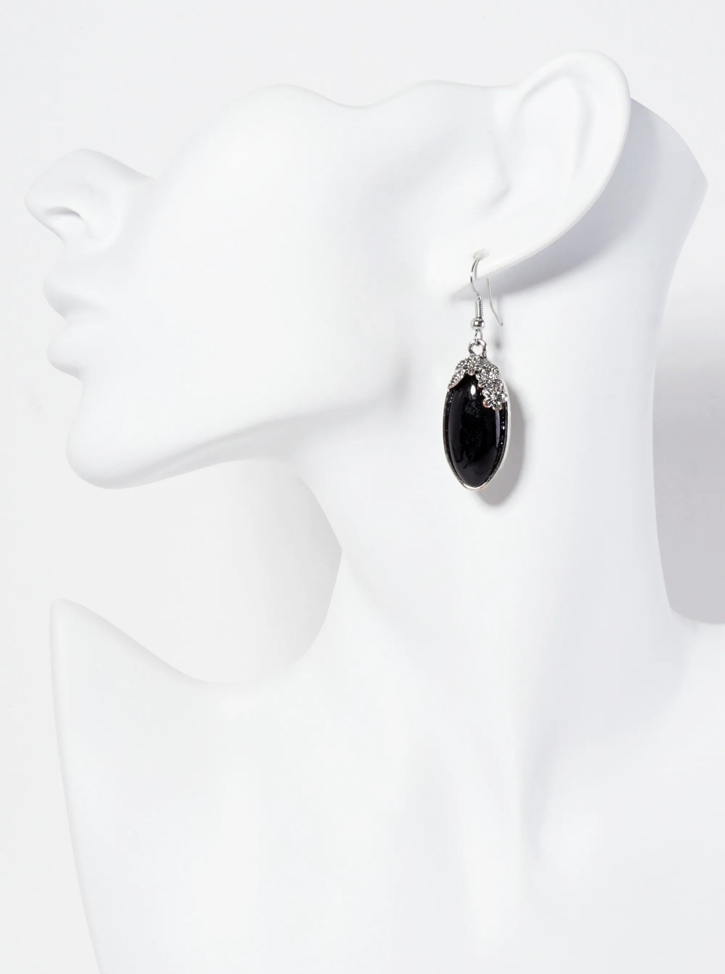 Floral Semi-Precious Natural-Stone Oval-Shape Dangle Drop Bohemian Western Earrings