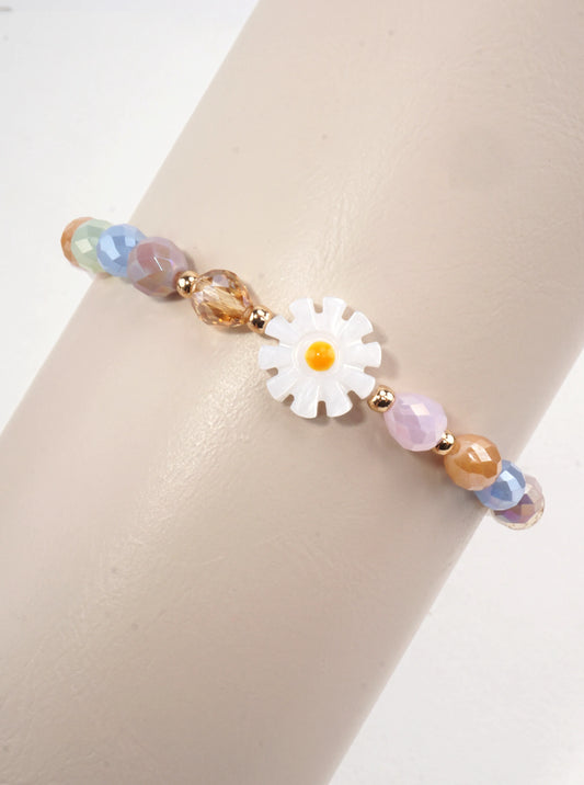 Floral Stretch Resin Pearl Beaded Bracelet