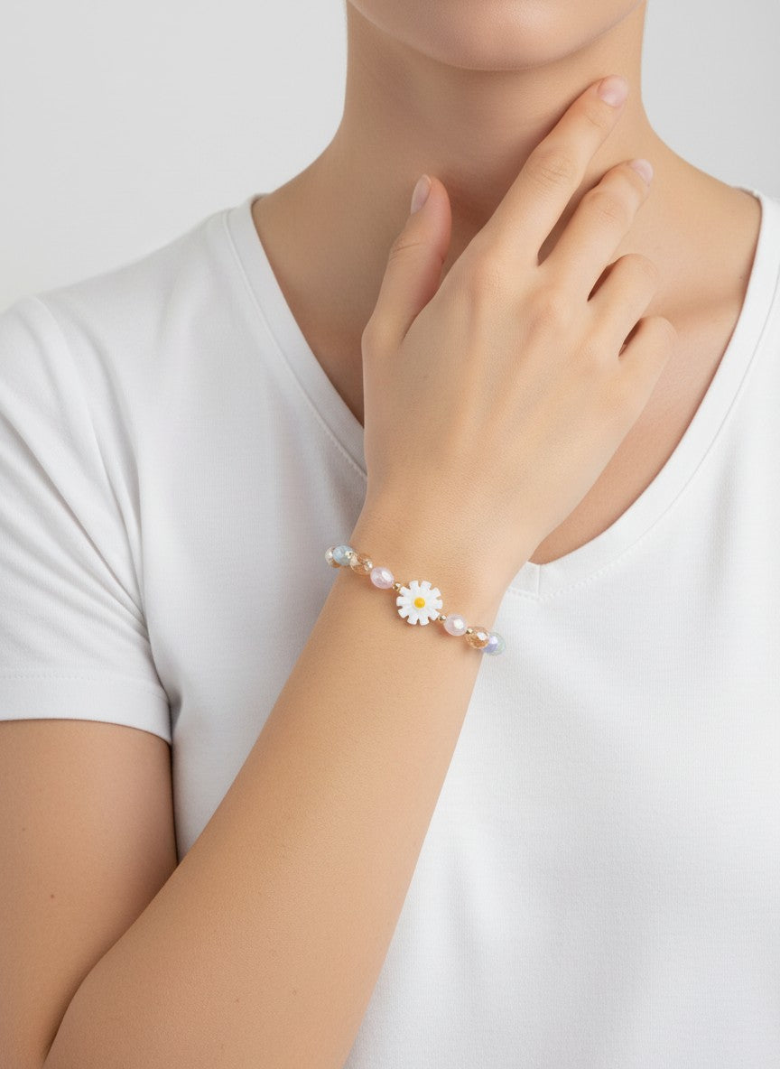 Floral Stretch Resin Pearl Beaded Bracelet